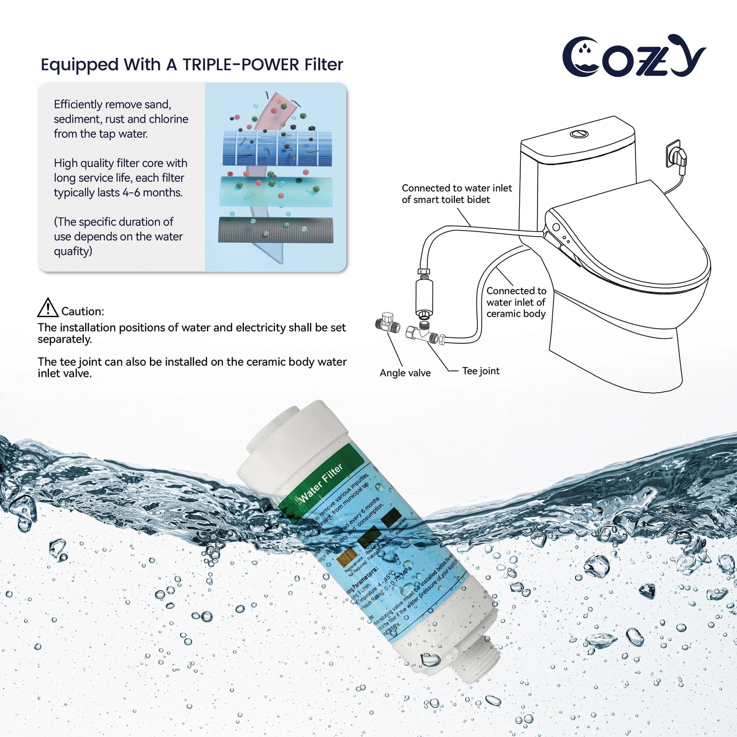 COZY Electric Bidet Toilet Seat, 15.4 x 19.9 Inch, Adjustable Bidet Toilet Seats