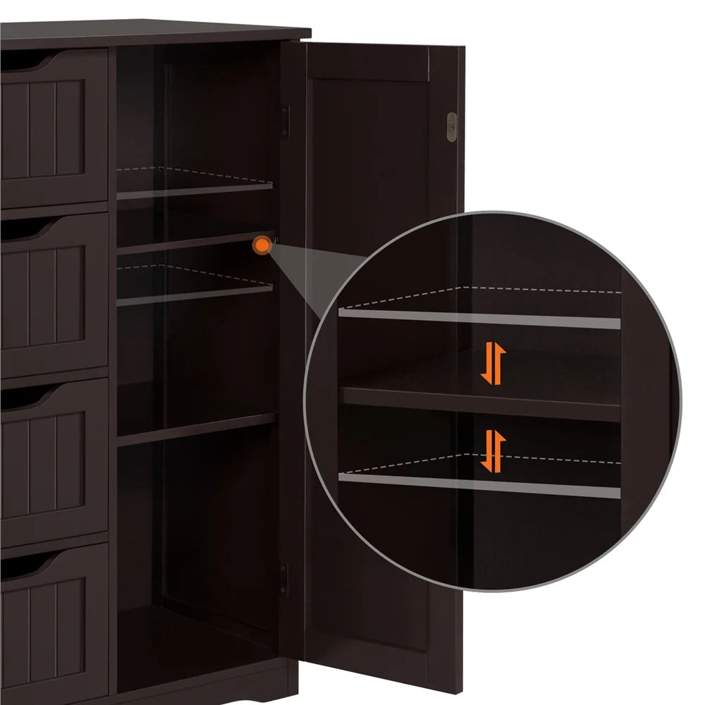Alden Design Wooden Bathroom Storage Cabinet with 4 Drawers & Cupboard, Espresso