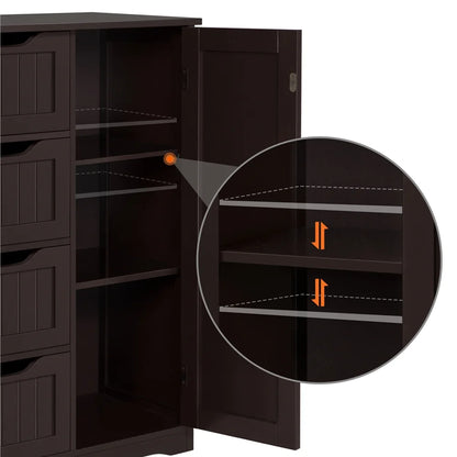 Alden Design Wooden Bathroom Storage Cabinet with 4 Drawers & Cupboard, Espresso