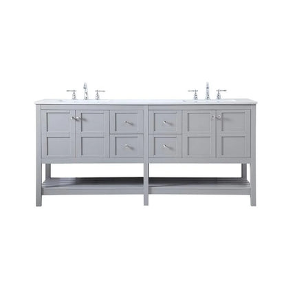 Elegant Decor Theo 72" Steel and Solid Wood Double Bathroom Vanity in Gray