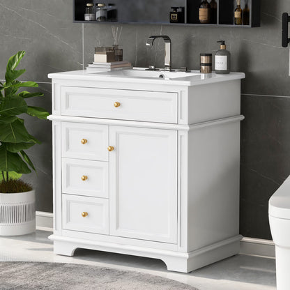 GDF Studio 30" Modern Bathroom Vanity with Sink Combo Set, 3 Drawers and A Tip-out Drawer, Door Shelf, White