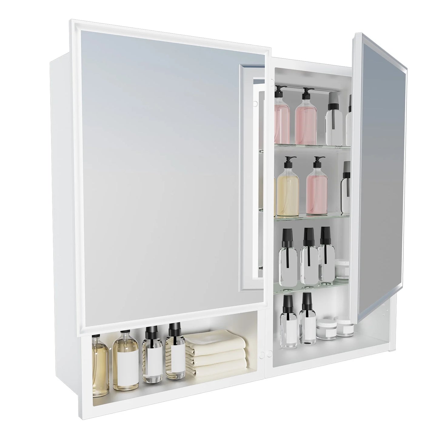 FUMANGO 32x26 Mirror Cabinet, Simple& Beautiful, Large Storage Space, Matte White for Bathroom Vanity