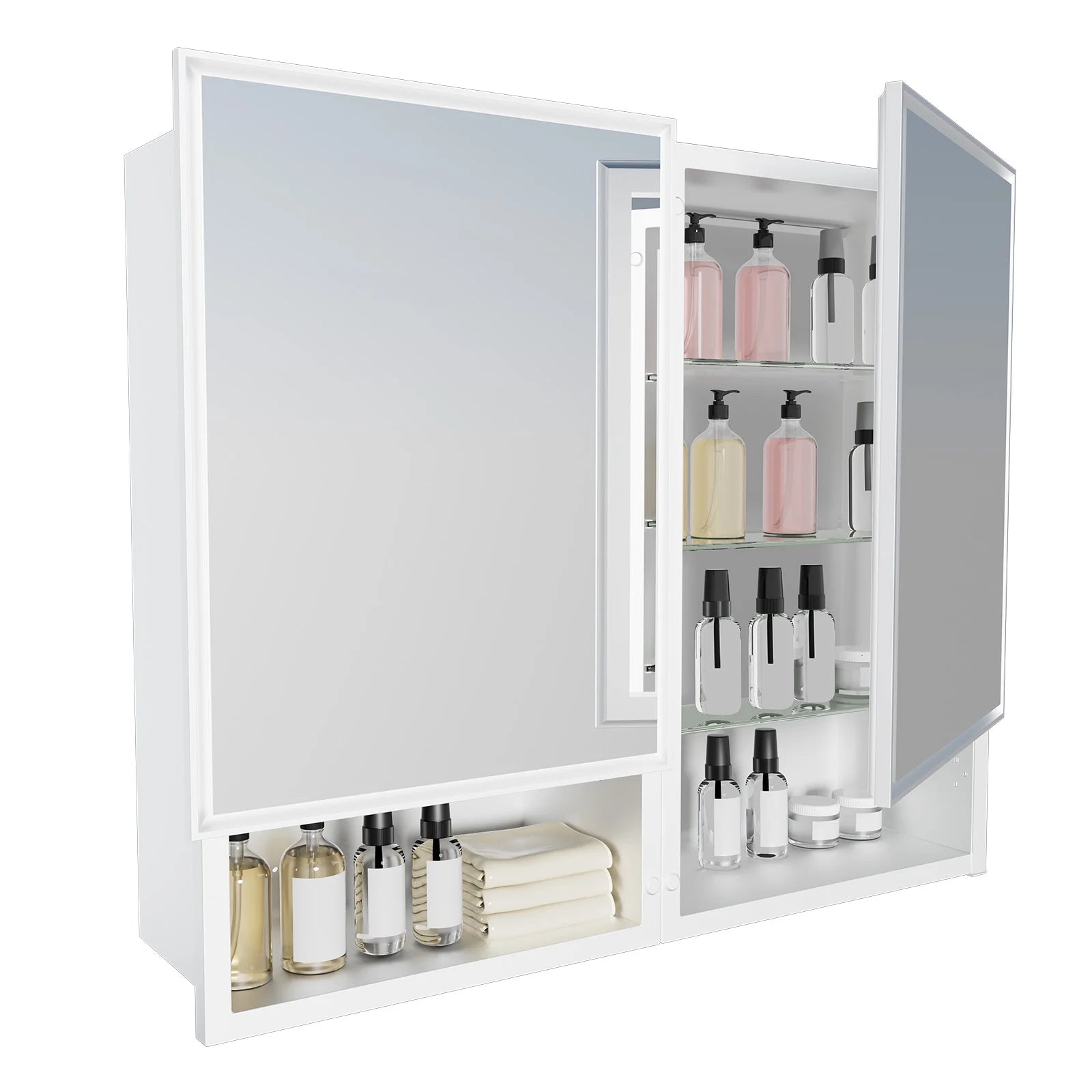 FUMANGO 32x26 Mirror Cabinet, Simple& Beautiful, Large Storage Space, Matte White for Bathroom Vanity