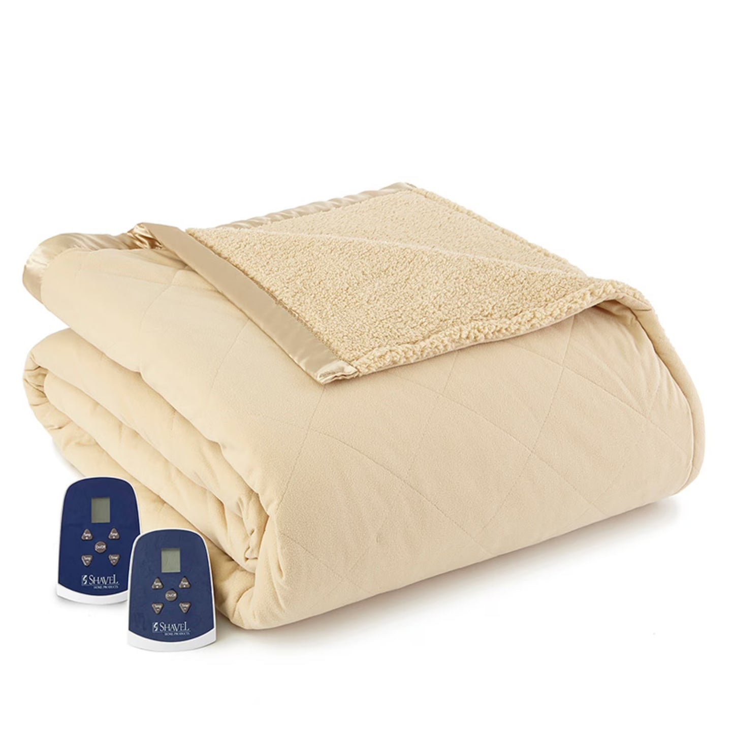 Shavel Home Products Micro Flannel® Reverse to Sherpa Electric Blanket, Full, Chino