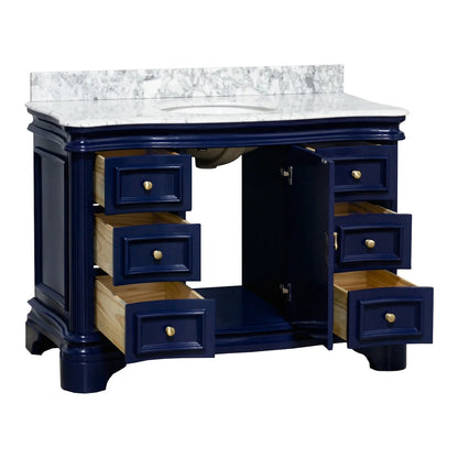 Katherine 48" Bathroom Vanity with Royal Blue Cabinet and Carrara Marble Top