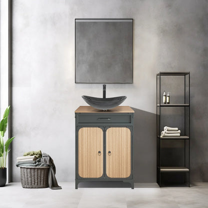 PULUOMIS Bathroom Vanity, 30" Bathroom Vanity with Sink Combo Set, Brown Modern Wood Bathroom Cabinet with Black Ceramic Bathroom Sink