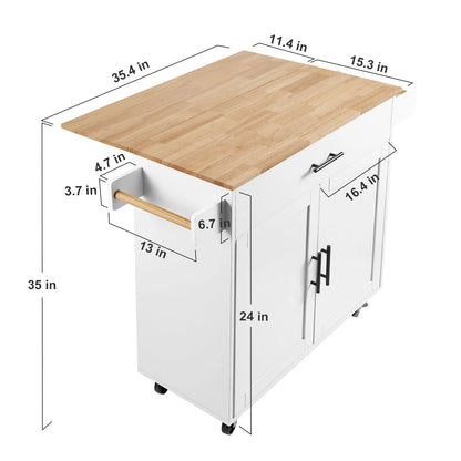 VEVOR Kitchen Island Cart with Solid Wood Top, 35.4" Width Mobile Carts with Storage Cabinet, Rolling Kitchen Table with Spice Rack, Towel Rack, Drop Leaf and Drawer