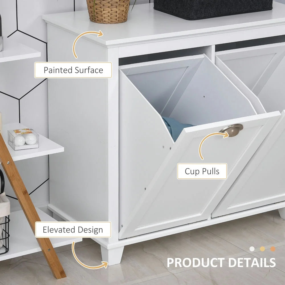 Resenkos Bathroom Floor Cabinet,Bathroom Storage Cabinet with 2-Compartment Hamper, Modern Bathroom Floor Cabinet for Washroom, White