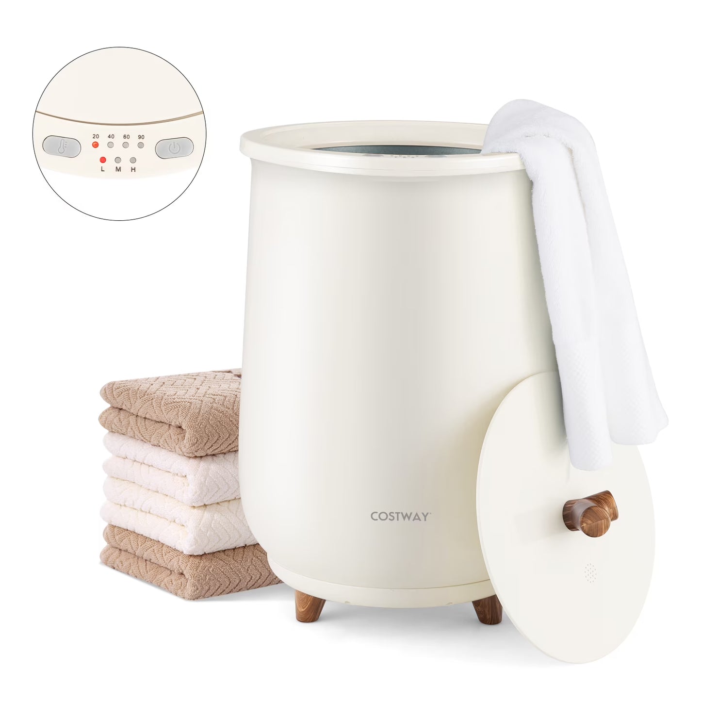 Costway 23L Bathroom Towel Warmer Bucket 4 Timer with Fragrance Holder & 3-Level Heating Brown