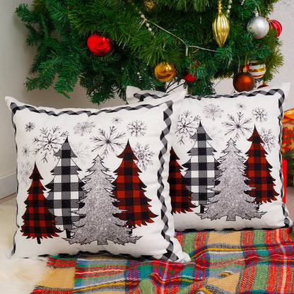 BLEUM CADE Christmas Pillow Covers 18 x 18 inch Grey Snowflakes Christmas Tree Throw Pillow Covers Set of 2,Xmas Buffalo Plaid Cushion Cover Winter Holiday Decorative Pillow Cases