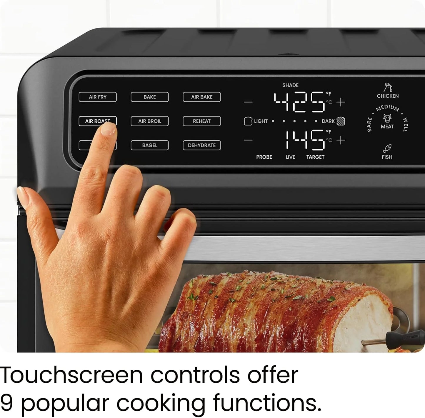 Chefman 12-in-1 Air Fryer Oven Combo w/Probe Thermometer, 20 Qt Capacity - Black Stainless Steel, New