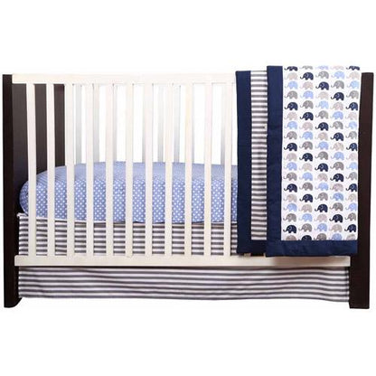 Bacati Elephants 10 Piece Crib Bedding Set. Blue/Gray