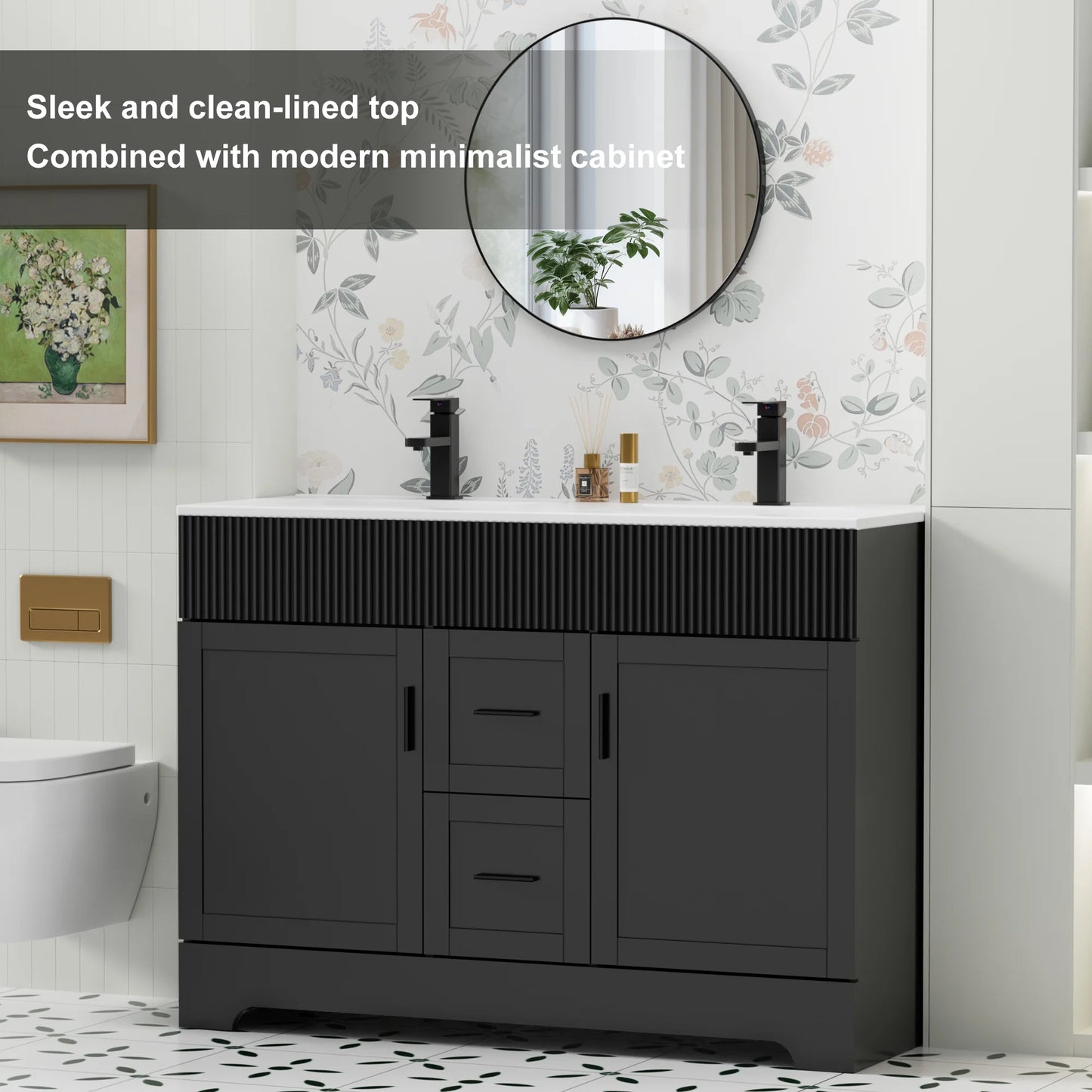 Eclife 48-Inch Mid-Century Modern Green Double Sink Bathroom Vanity with Resin Countertop