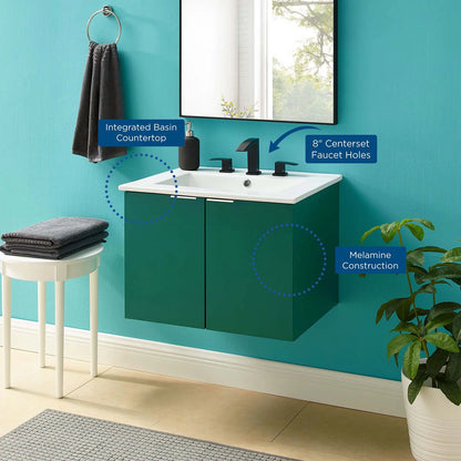Sink Vanity Cabinet, Wall Mounted, Melamine, Green White, Modern Contemporary Urban Design, Hotel Bedroom Bathroom Master Suite Guest