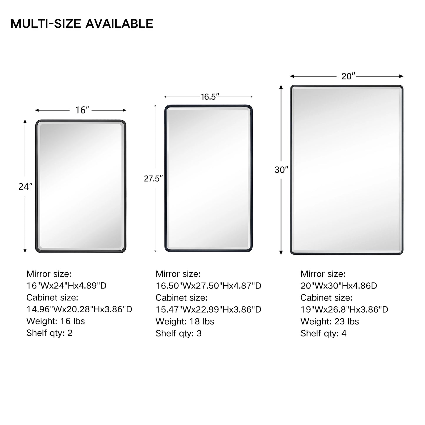 TEHOME Eldee Rectangle Metal Framed Bathroom Medicine Cabinet 16x24 - Black