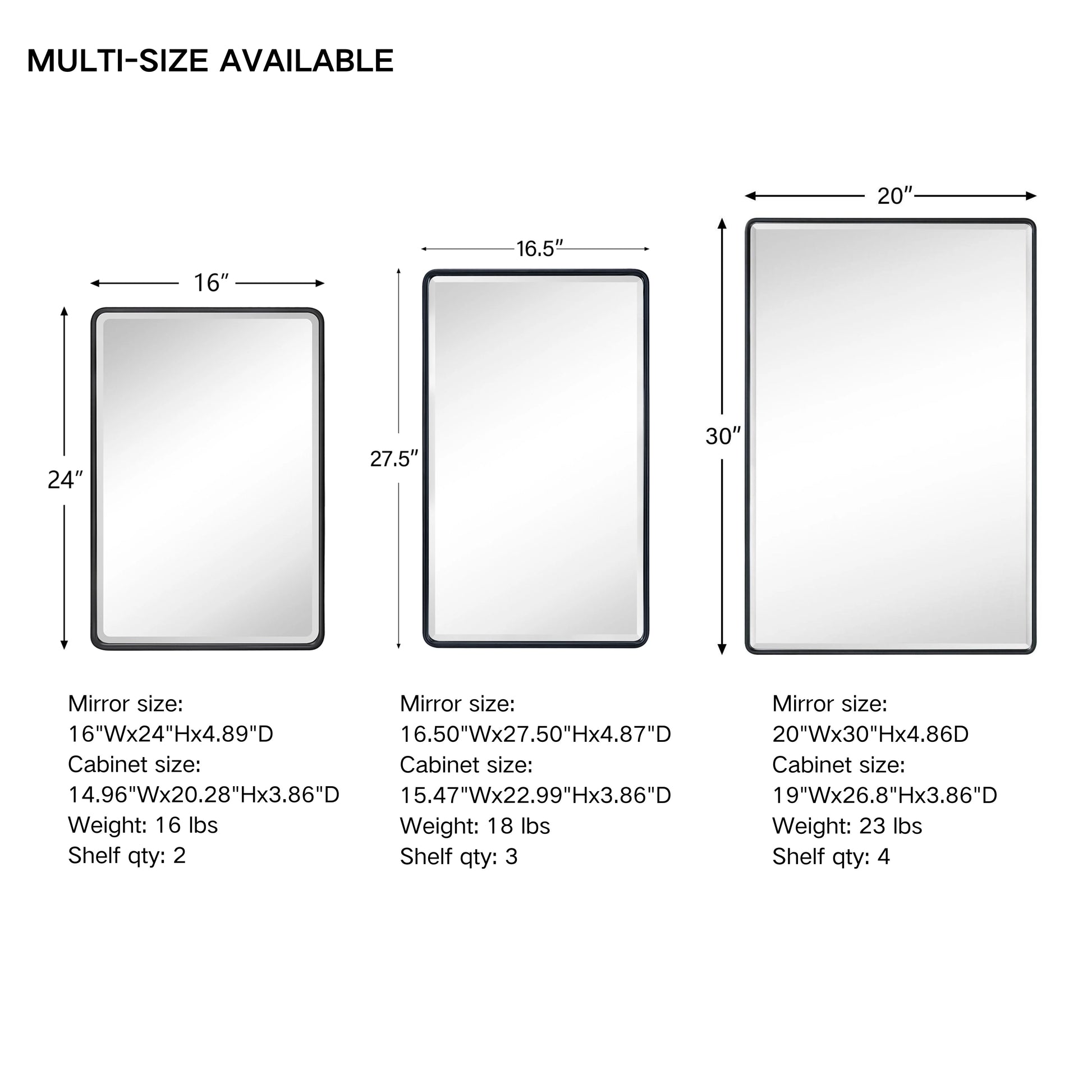 TEHOME Eldee Rectangle Metal Framed Bathroom Medicine Cabinet 16x24 - Black