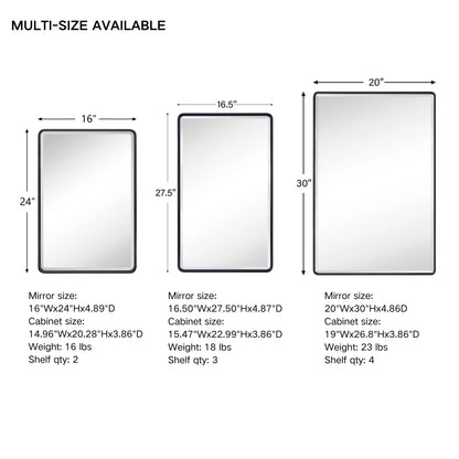 TEHOME Eldee Rectangle Metal Framed Bathroom Medicine Cabinet 16x24 - Black