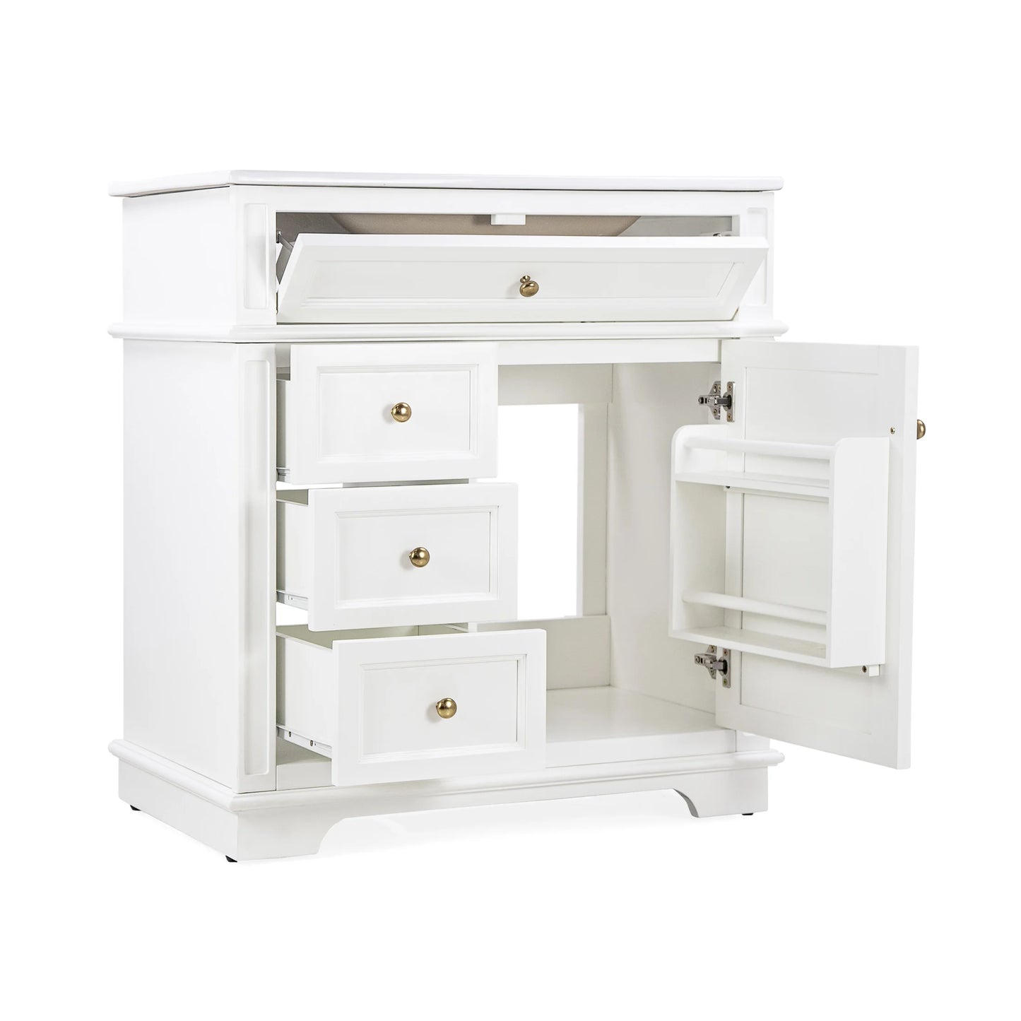 GDF Studio 30" Modern Bathroom Vanity with Sink Combo Set, 3 Drawers and A Tip-out Drawer, Door Shelf, White