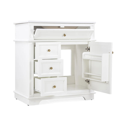 GDF Studio 30" Modern Bathroom Vanity with Sink Combo Set, 3 Drawers and A Tip-out Drawer, Door Shelf, White