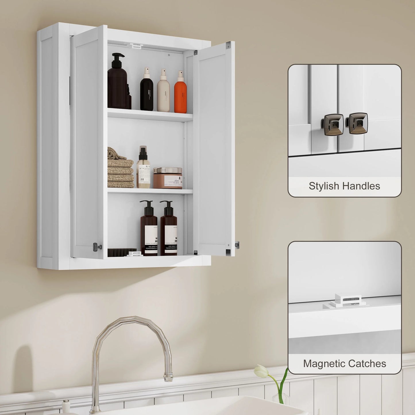 HOMCOM Bathroom Wall Cabinet Medicine Cabinet with Adjustable Shelves White