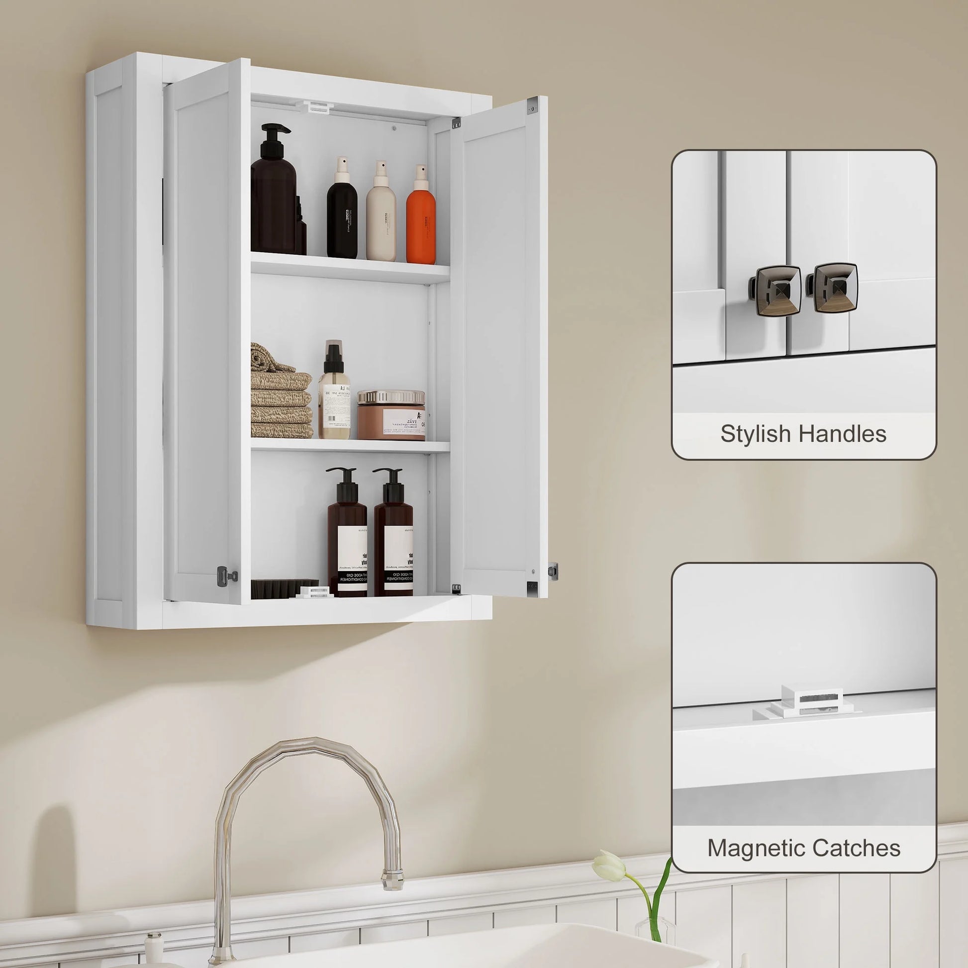 HOMCOM Bathroom Wall Cabinet Medicine Cabinet with Adjustable Shelves White