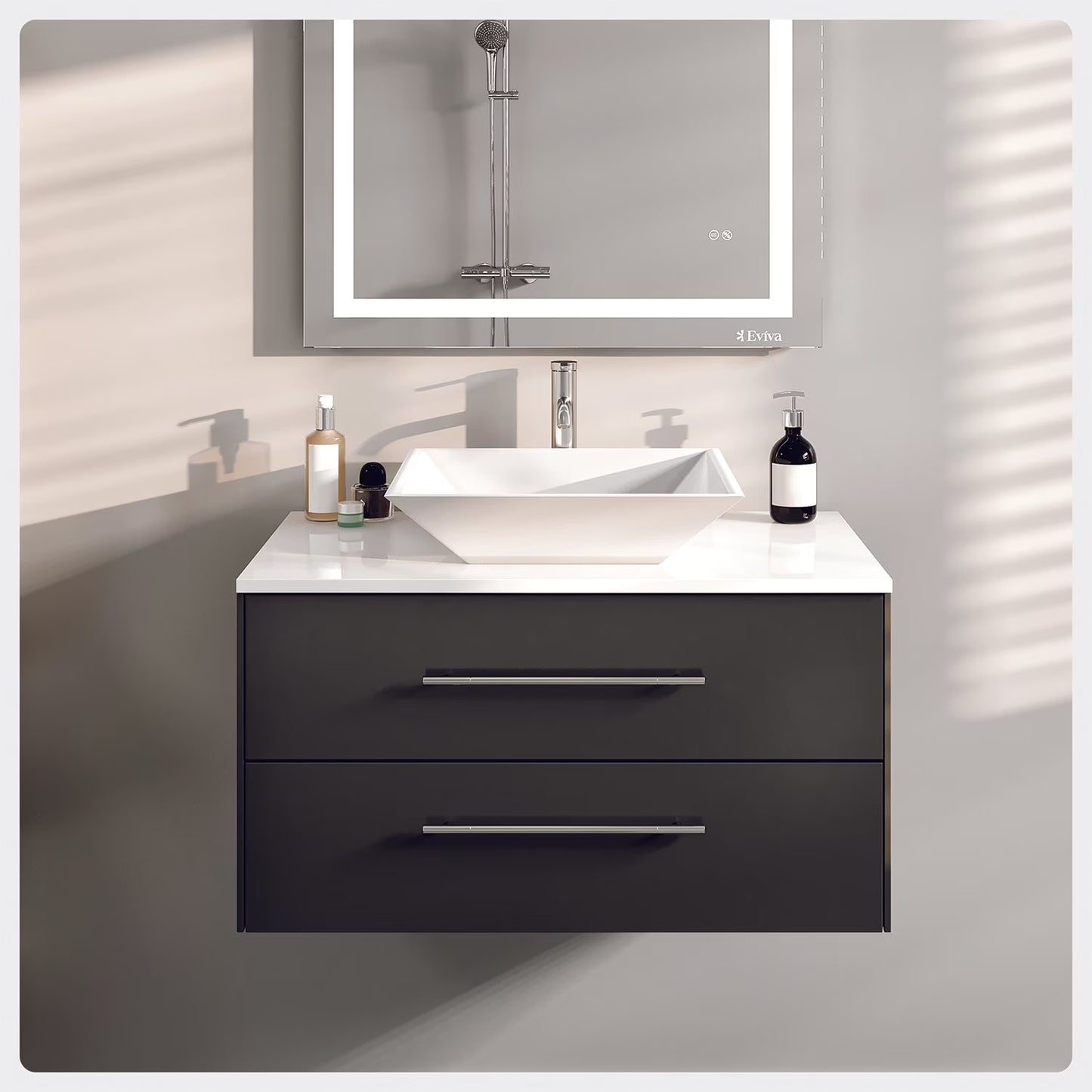 Totti Wave 30" Espresso Modern Bathroom Vanity w/Super White Man-Made Stone Top & Sink