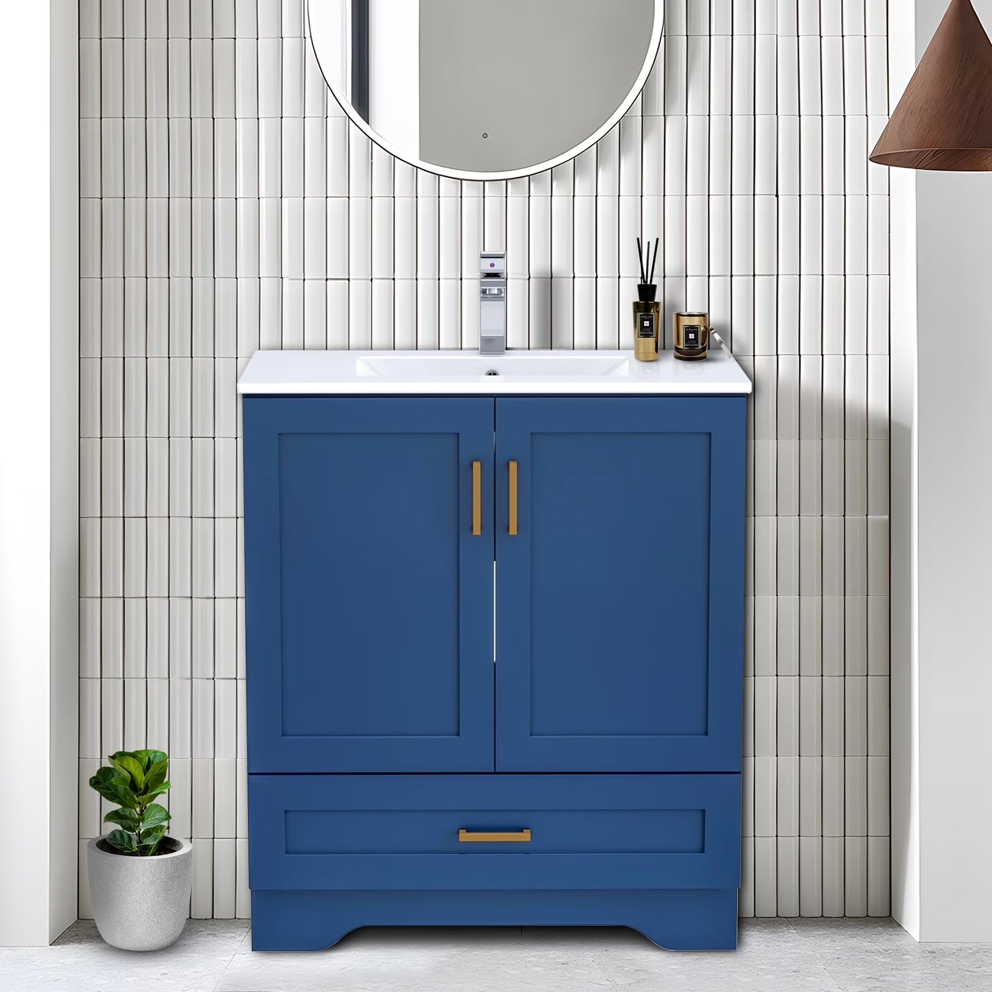 24" Bathroom Vanity with Ceramic Undermount Sink - Freestanding 2-Door & 1-Drawer Storage Cabinet, White