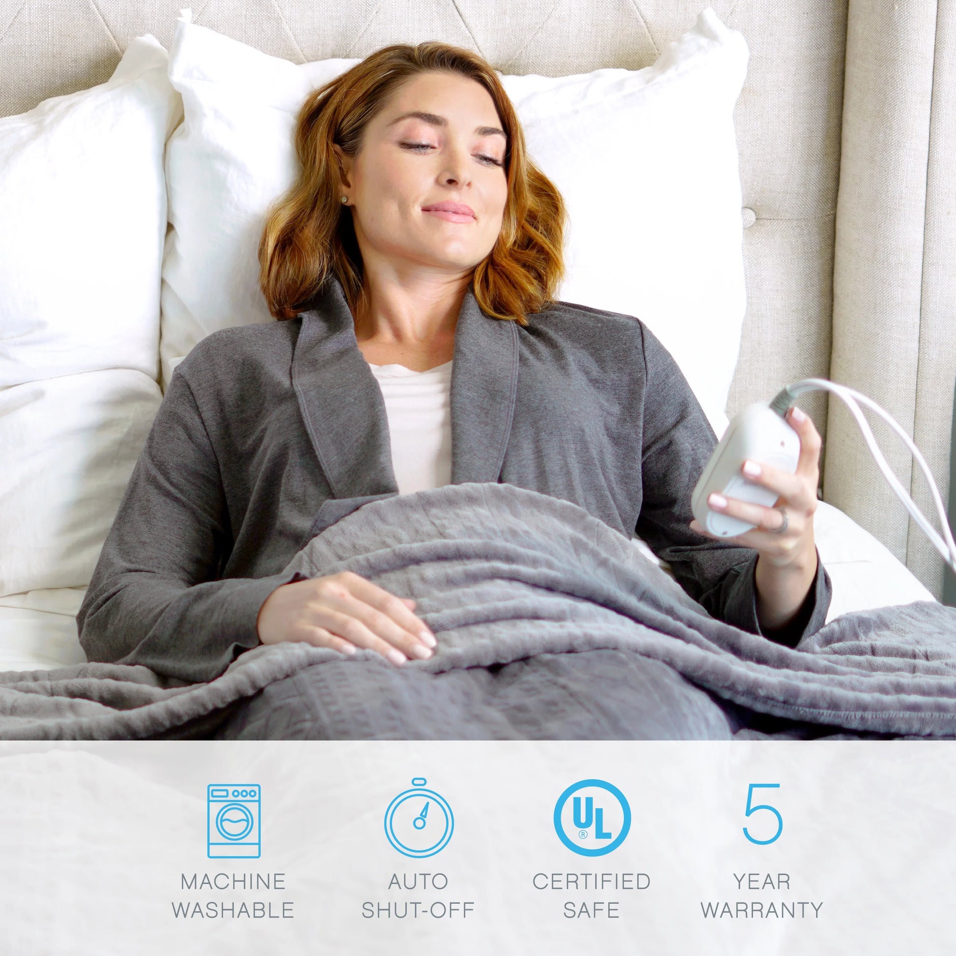 Pure Enrichment PureRelief Radiance Deluxe Heated Blanket - 10 Heat Settings, Super Soft Micromink Velvet Fabric, LCD Controller, Auto Shut-Off Timer, Machine Washable - Queen Size Electric Blanket