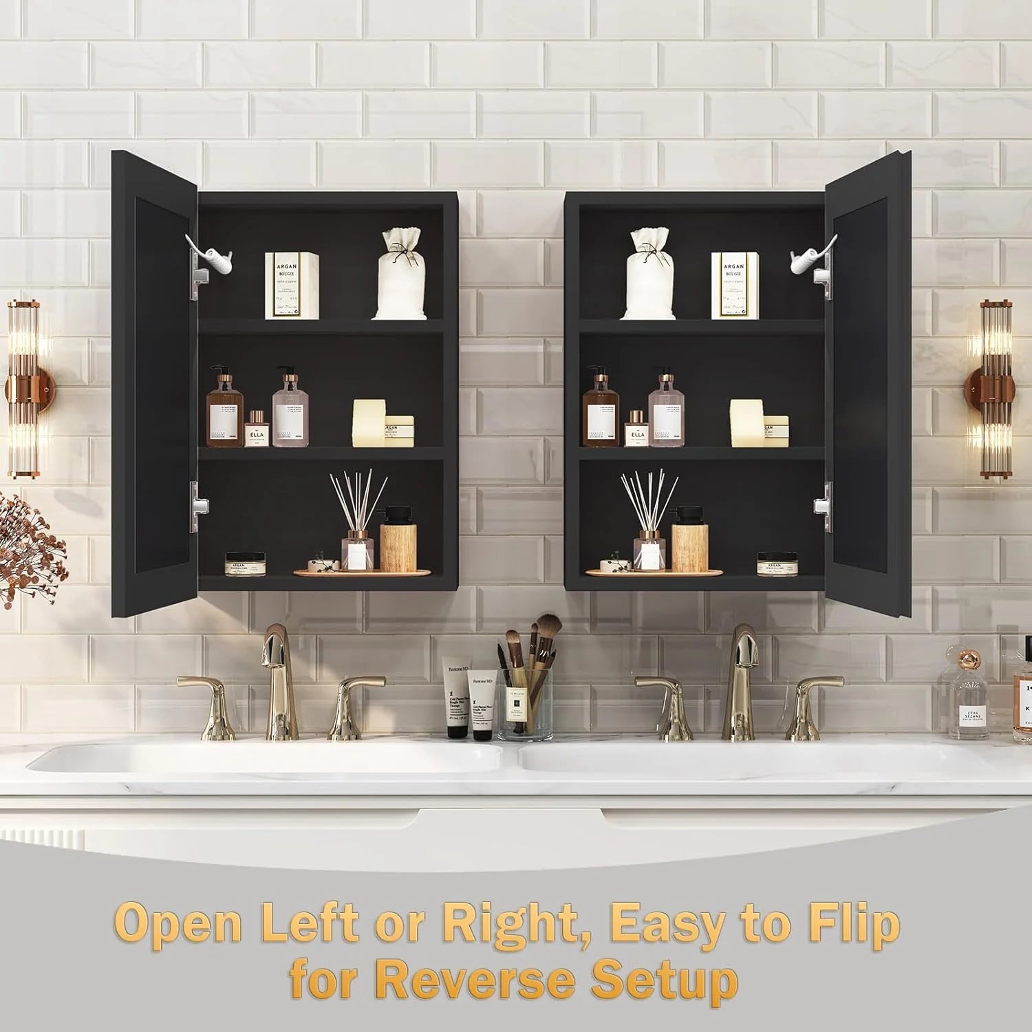 LR8 16x22 Inch Medicine Cabinet Mirror, Fully Assembled Bathroom Medicine Cabinet with Mirror, Wall Mounted or Recessed Medicine Cabinets with Mirror, Small Black Medicine Cabinets for Bathroom