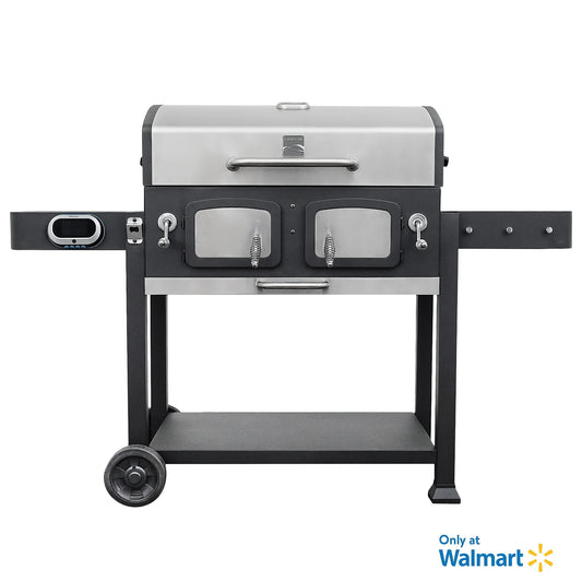 32-inch Smart Charcoal Grill with Bluetooth Meat Thermometer, LCD Display, and Temperature Probes, Stainless Steel/Black