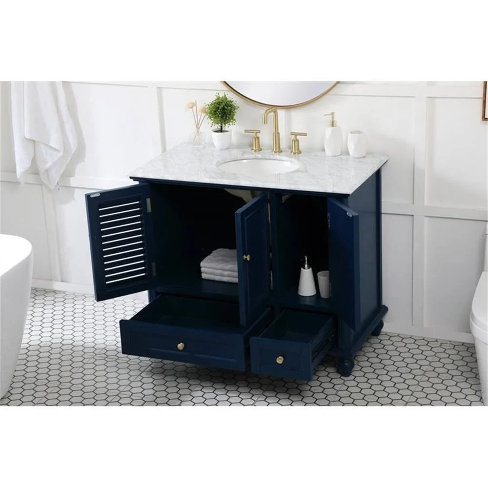 Elegant Decor Rhodes 42" Coastal Solid Wood Single Bathroom Vanity in Blue