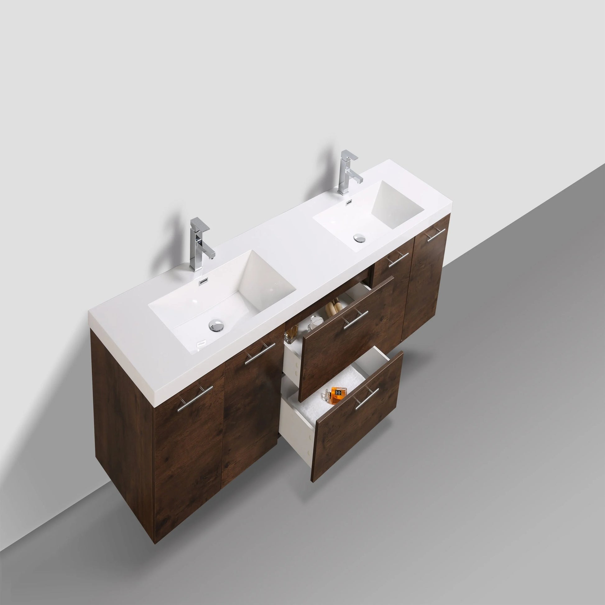 Eviva Luxury 84 inch Rosewood Bathroom Vanity with Integrated Acrylic Sinks