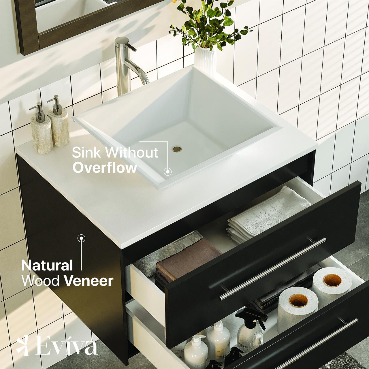 Totti Wave 24" Espresso Modern Bathroom Vanity w/Super White Man-Made Stone Top & Sink