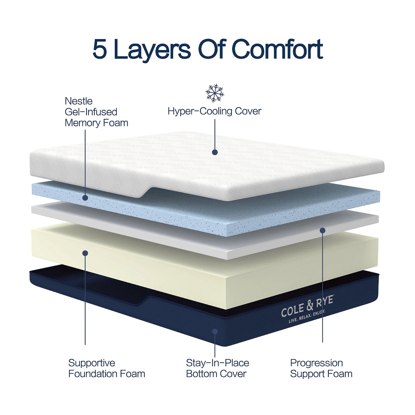 Cole & Rye ArticSky 12" Medium Firm Gel Memory Foam Mattress with BONUS Pillows, Queen