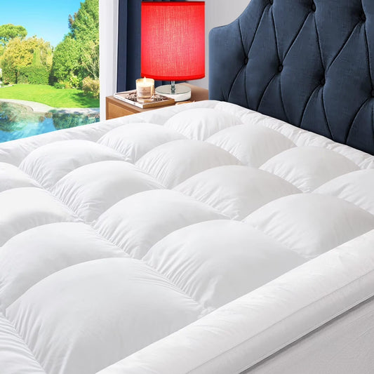 ELEMUSE 1300 GSM Overfilled Mattress Topper King with Baffle Box Design,Extra Thick Cooling King Pillow Top Pad, 400TC Organic Cotton Cover, Plush & Support Snow Down Alternative