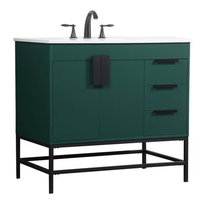Elegant Decor Eugene 36" Aluminum MDF Single Bathroom Vanity in Blue