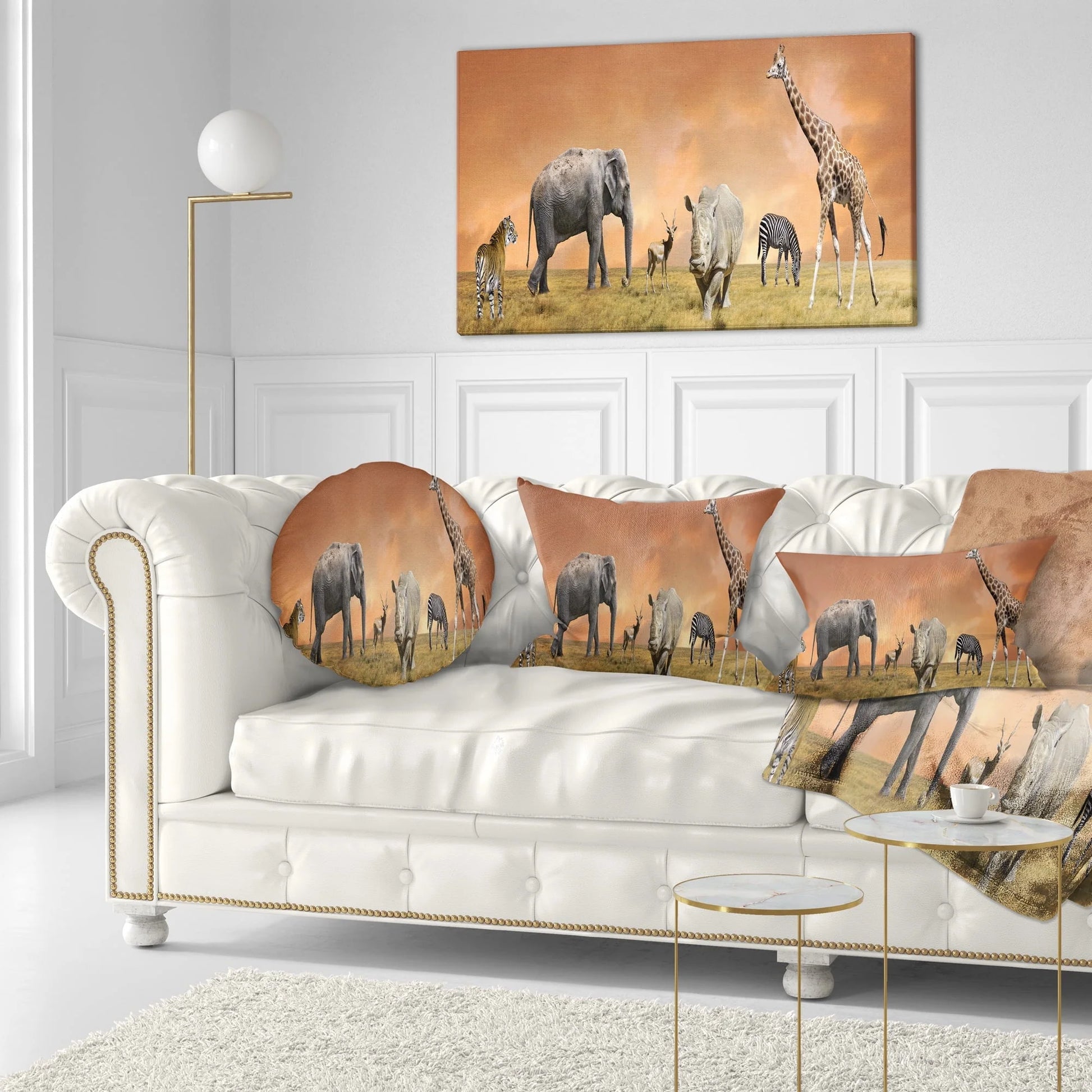 Designart Savannah Wildlife Panorama - African Throw Pillow - 12x20
