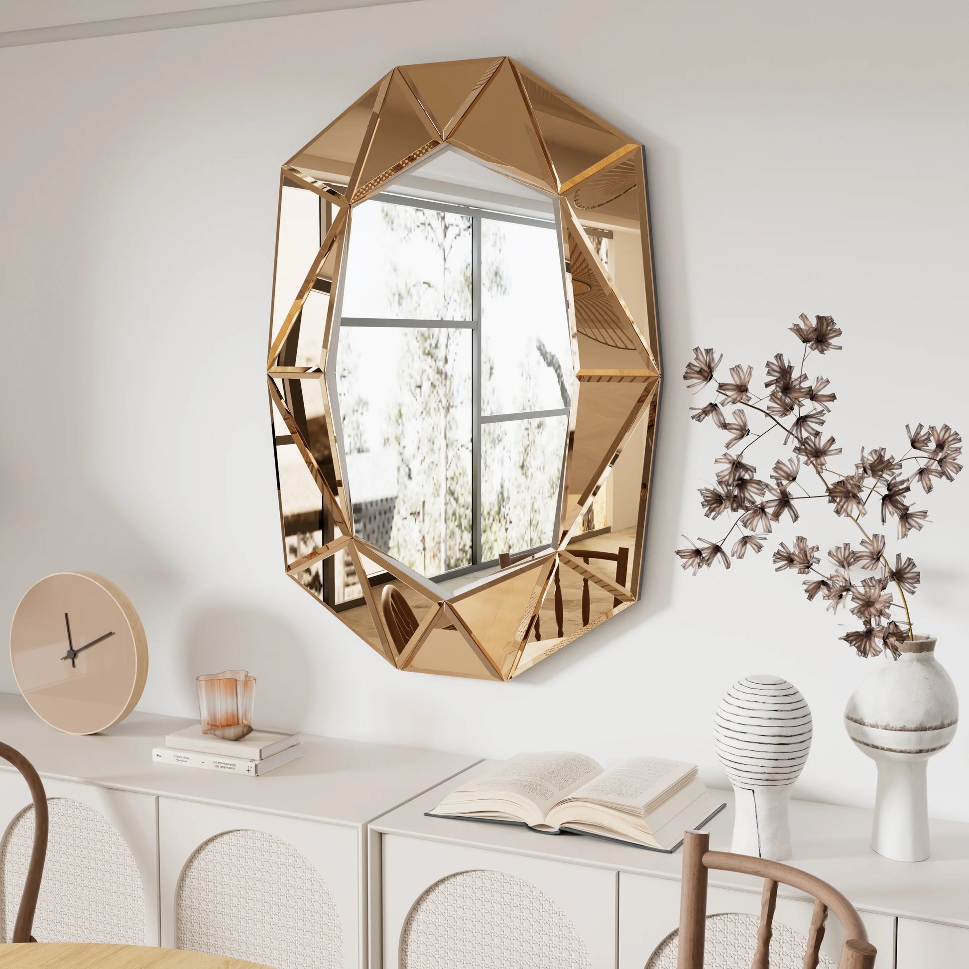 LUVODI Geometric Mirror Wall 28 x 39 inch Art Mirror Green 3D Glass Beveled for Bathroom Living Room