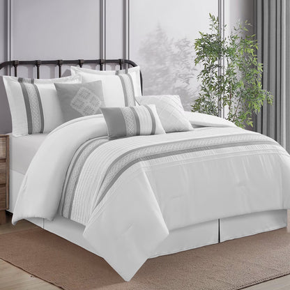 Lanco Striped 7 Piece Taupe Comforter Set, King Size Microfiber Bedding, All Season Bedding Set, Bed Skirt, Pillows & Shams