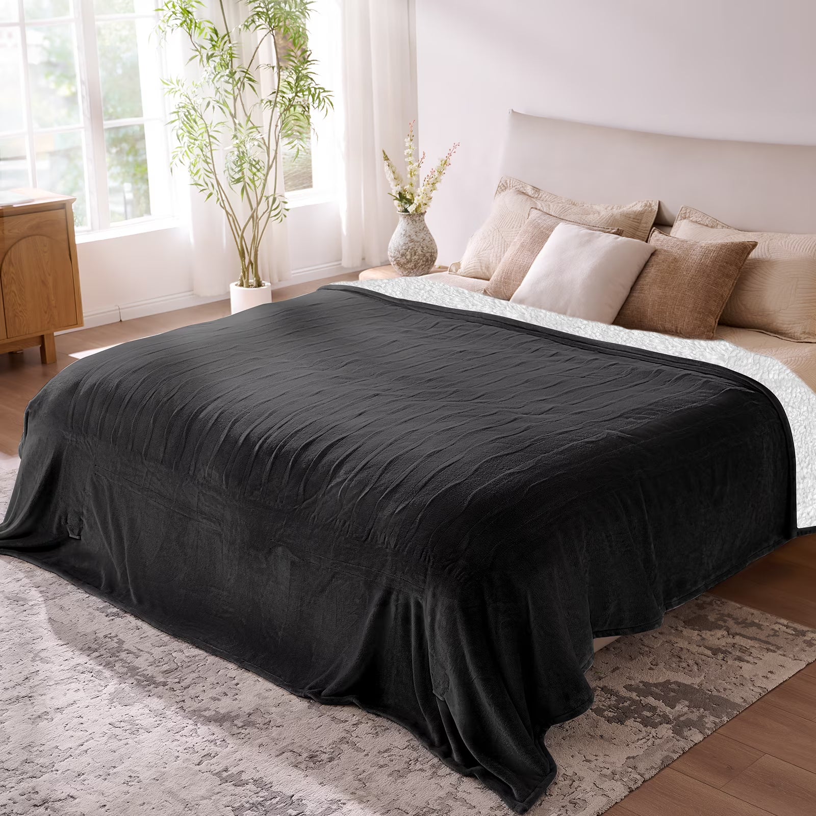 Ocuuziisu Electric Blanket 90" x 100" King Size Heated Blanket, Flannel and Sherpa, 10 Hour Auto-off, 9 Heat Settings, Fast Heating, Machine Washable, Gray