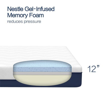 Cole & Rye ArticSky 12" Medium Firm Gel Memory Foam Mattress with BONUS Pillows, Queen