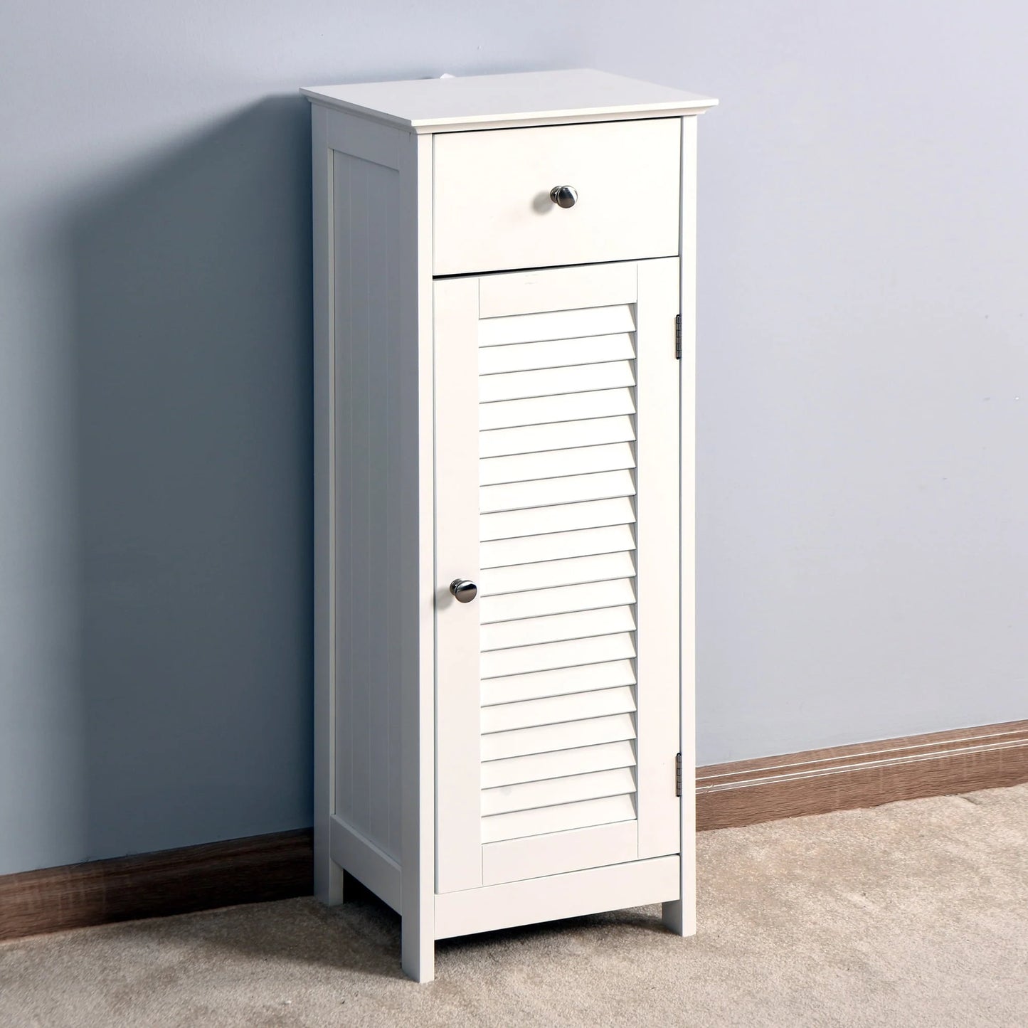 Sesslife Small Bathroom Floor Storage Cabinet, Free Standing Kitchen Cupboard Wooden Cabinet with 1 Door, White