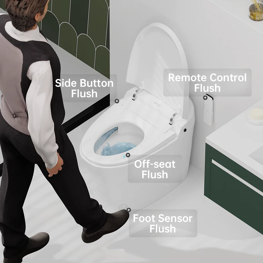 EPLO Smart Toilet with Foam Shield Splash Proof, One Piece Bidet Toilet,Dual Auto Flush,Foot Sensor Operation,Modern Elongated Toilet E16