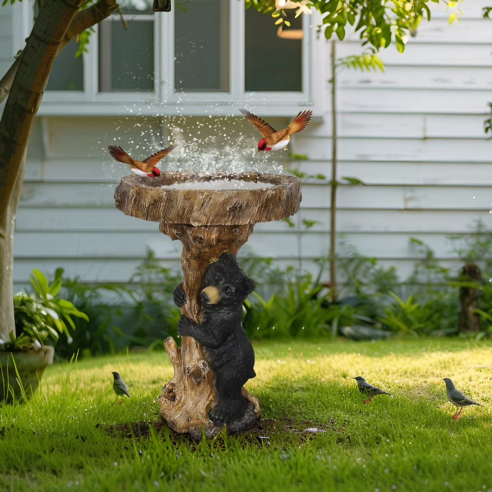 23.6° Tall Resin Outdoor Bird Baths for Garden - Outdoor Standing Birdbath with Bear Statue, Pedestal Birdbaths for Outdoors, Garden, Patio, Lawn, Backyard