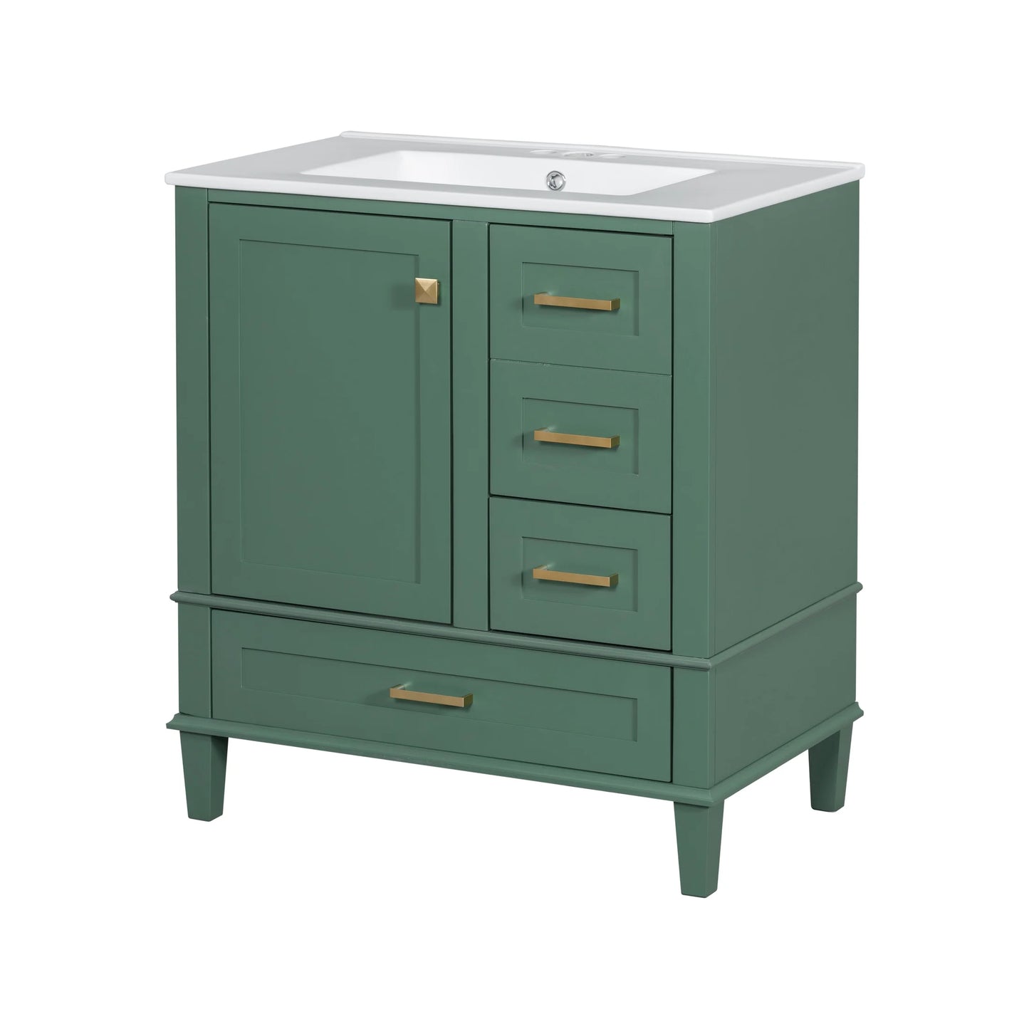 Nyveth Modern Bathroom Vanity with Ceramic Sink, Shelves, Drawers, Wood, Green
