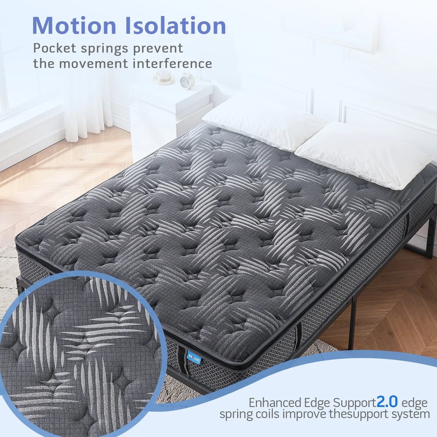 Behost 10" Queen Mattress,CertiPUR-US Certified Memory Foam Pocket Spring Mattress, Queen Mattress in a Box