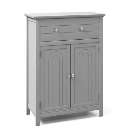 Topbuy Freestanding Bathroom Storage Cabinet Floor Cabinet with Drawer Doors and Adjustable Shelf for Storage Black