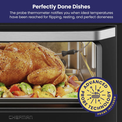 Chefman 12-in-1 Air Fryer Oven Combo w/Probe Thermometer, 20 qt Capacity, Black Stainless Steel