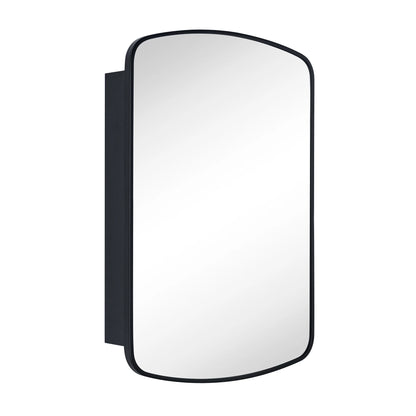 TEHOME Matt Black Surface and Recessed Mount Medicine Cabinet with Mirror Metal Framed Arch Bathroom Wall Cabinet with Mirror 18x27''
