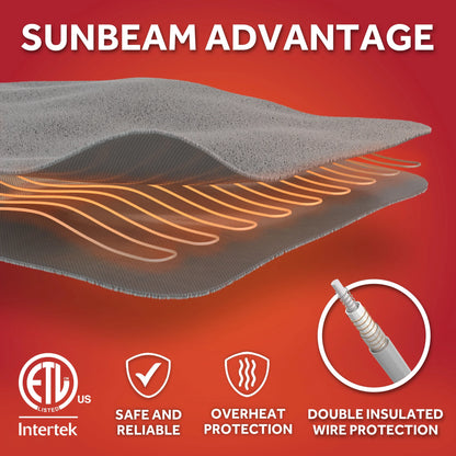 Sunbeam Heated Blanket Royal Posh Velvet Champagne 12 Heat Settings 12-Hour Auto Shut Off Full 84"x72"